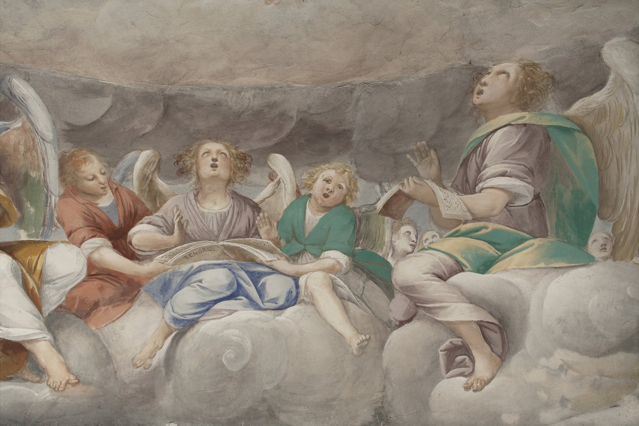 Angeli, angeli musicisti e putti, dettaglio del Paradiso con il Padre eterno, c.1623-34 da Isidoro Bianchi