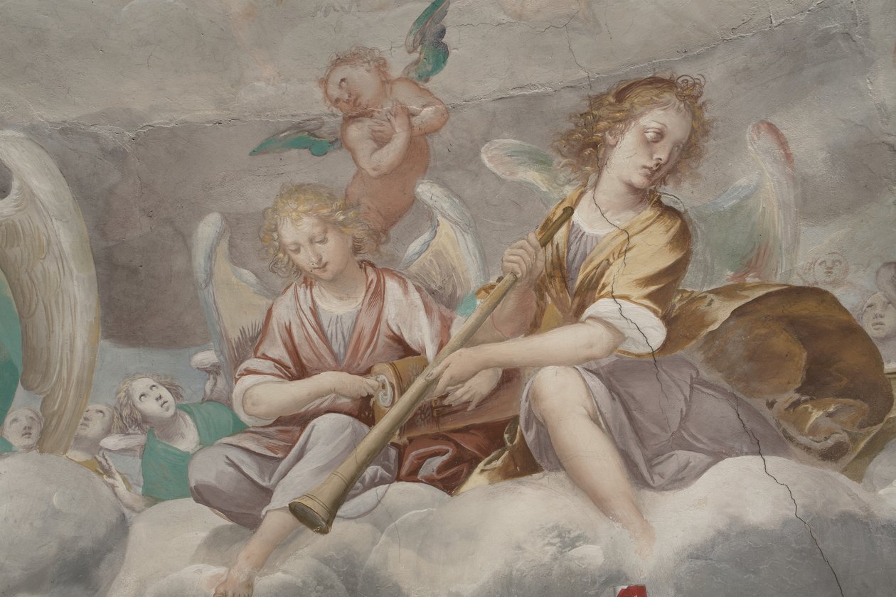 Angeli, angeli musicisti e putti, dettaglio del Paradiso con il Padre eterno, c.1623-34 da Isidoro Bianchi