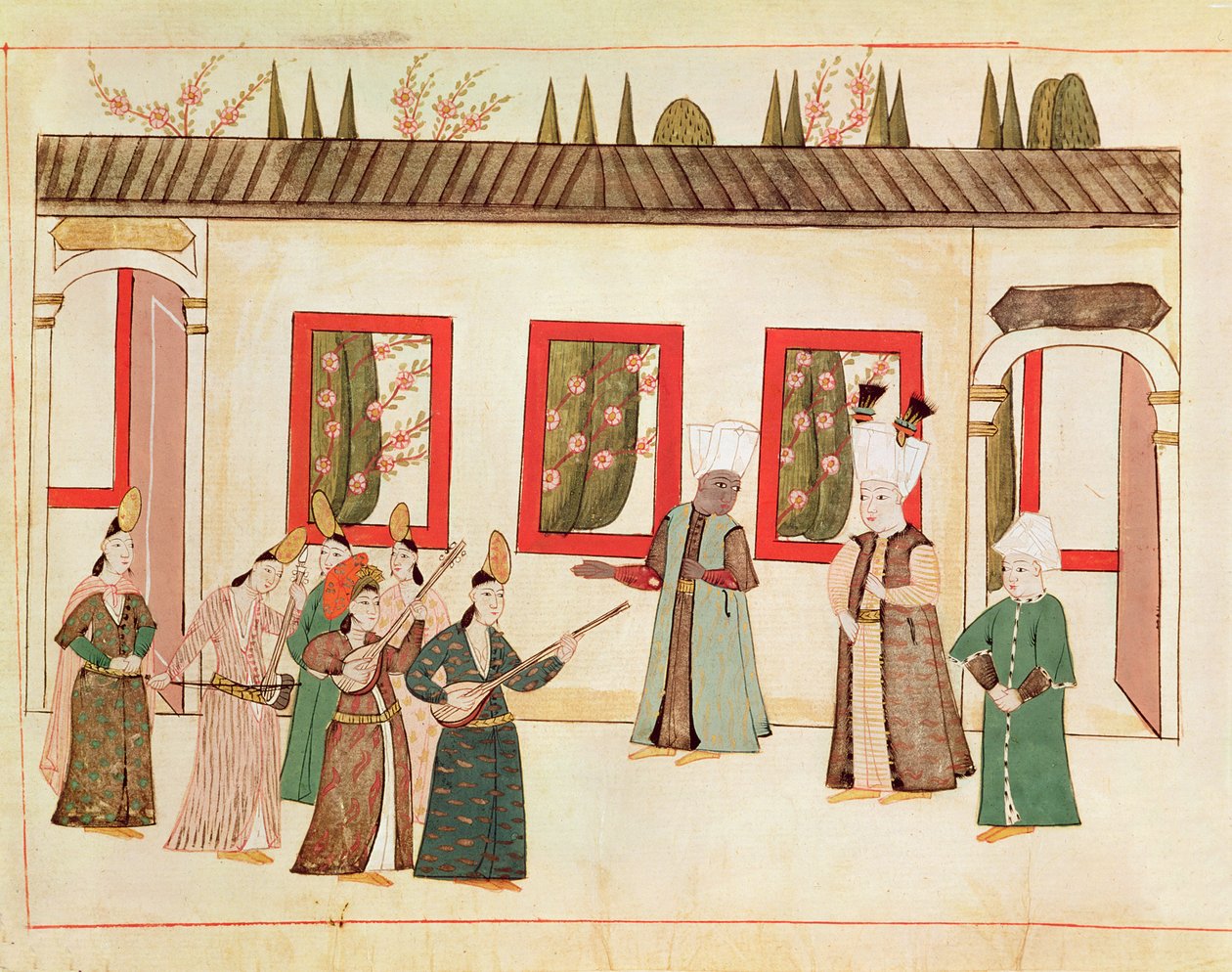 Il sultano con il suo favorito accompagnato da musicisti e cantanti, c.1580 da Islamic School
