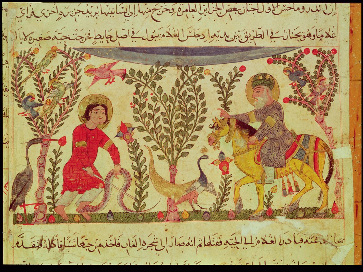 Un dottore che assiste un uomo morso da un serpente, manoscritto da un trattato di Dioscoride, XIII secolo da Islamic School