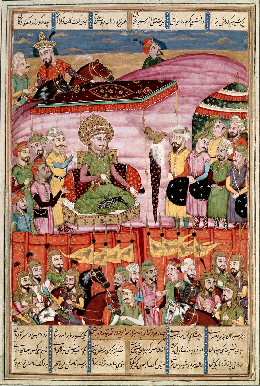 Arte islamica: Sohrab (Saharab) al campo di Roustam. Miniatura persiana da un manoscritto del poema epico Shahnameh (Libro dei Re) di Ferdowsi (ca. 940-1020) da Islamic School
