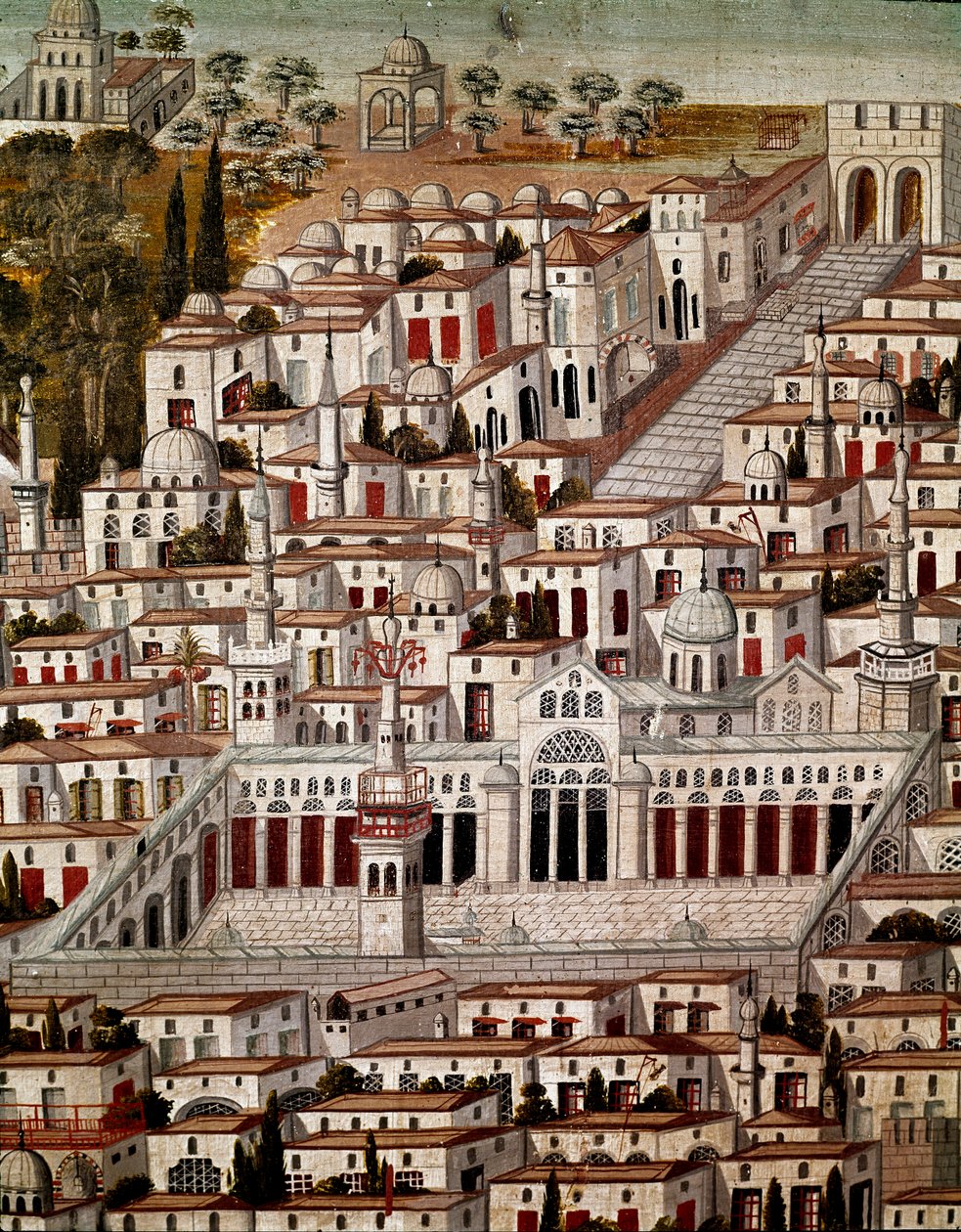 Arte islamica: vista di Damasco con la Grande Moschea degli Omayyadi da Islamic School