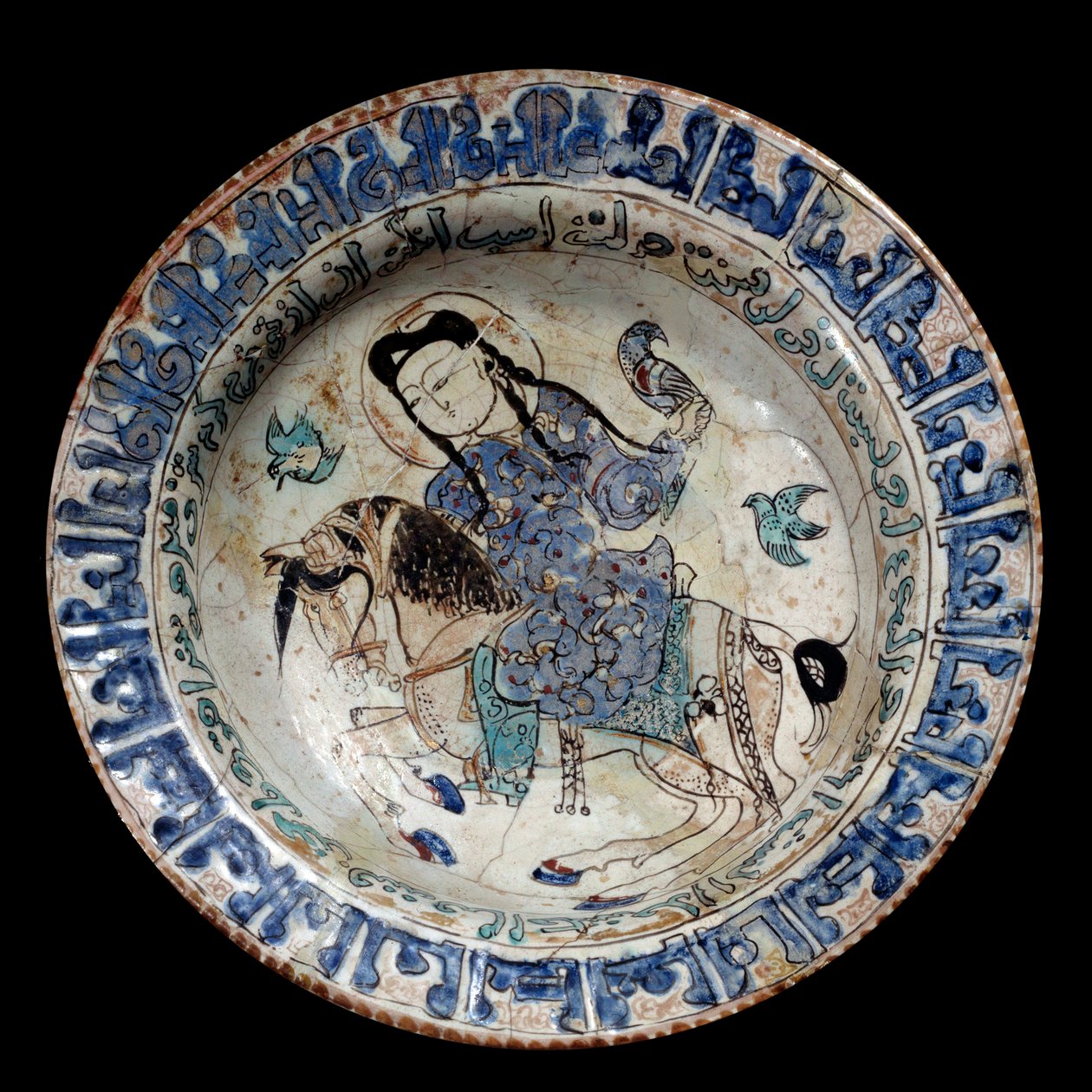 Arte islamica: piatto del falconiere a cavallo in ceramica da Islamic School