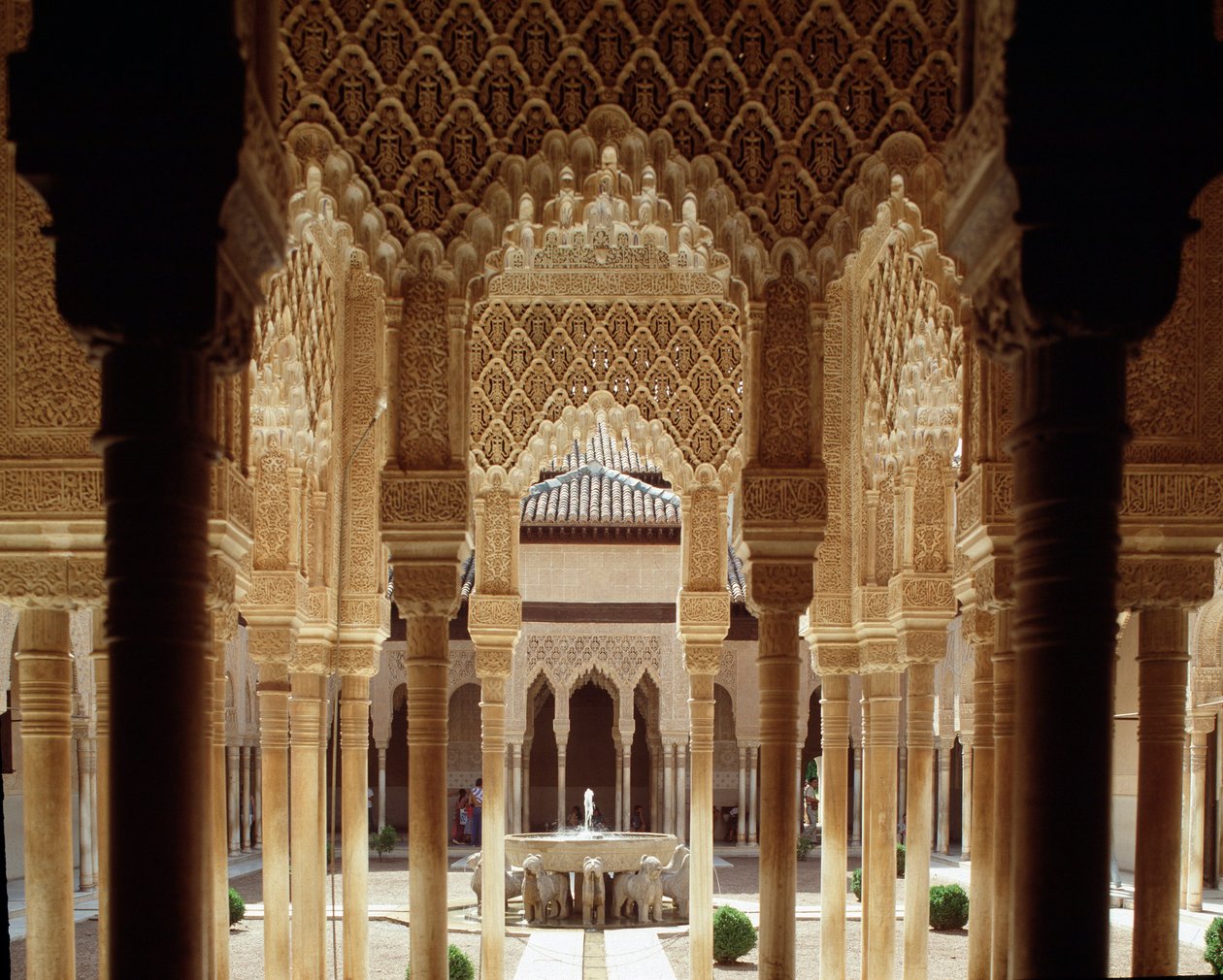Vista del Cortile dei Leoni, corte principale del Palazzo dei Leoni della dinastia Nasride da Islamic School