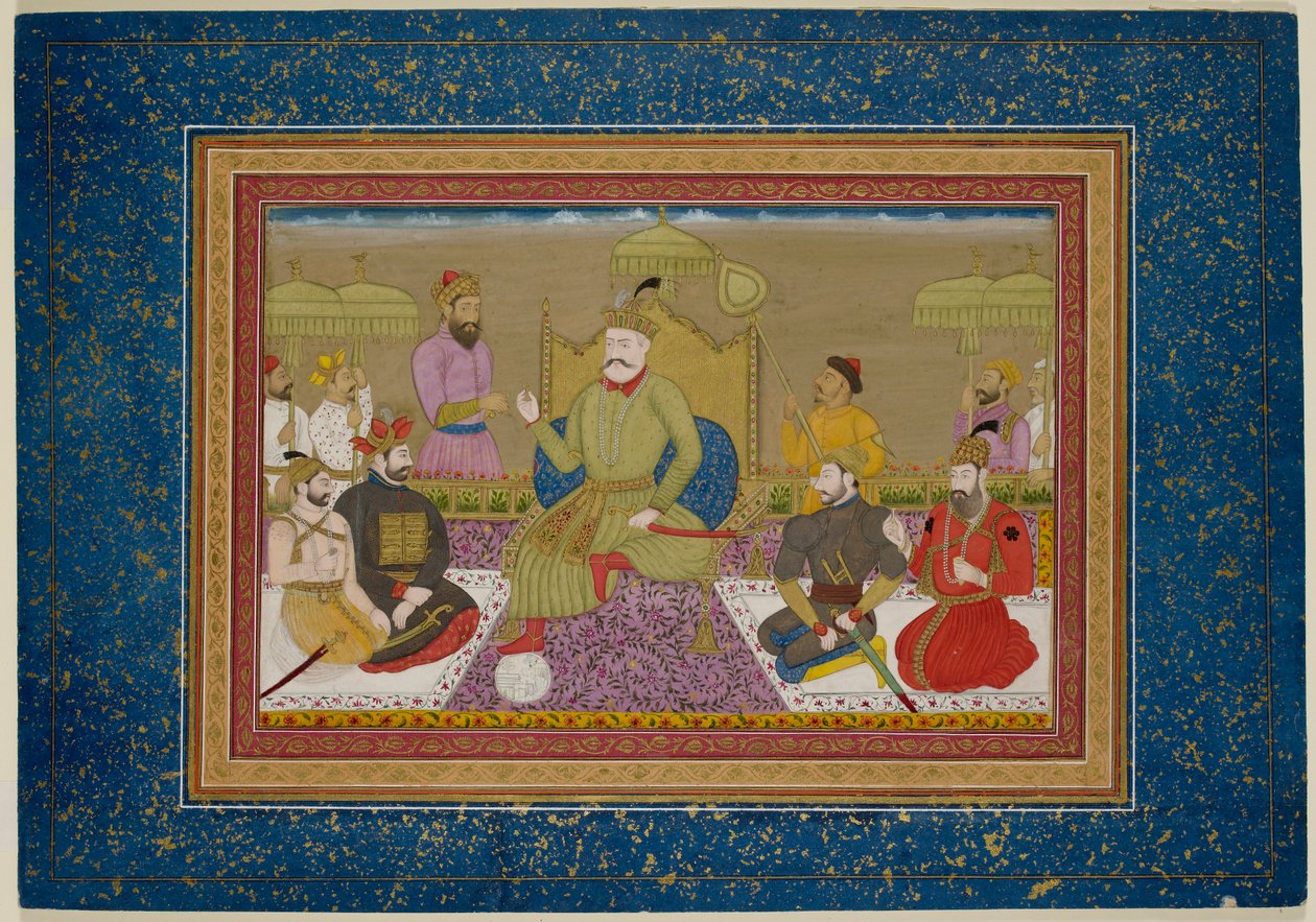 Yusuf Adil Shah in trono con i successivi quattro monarchi di Bijapur, c.1750 da Islamic School