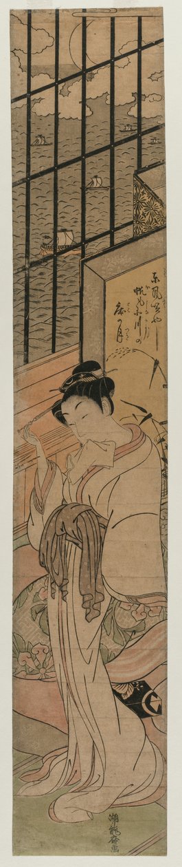 Cortigiana in una stanza con vista sulla baia di Edo da Isoda Koryusai
