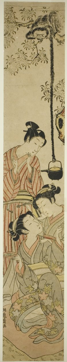 Gibbone che ruba una pentola di sake da una festa di osservazione dei fiori da Isoda Koryusai