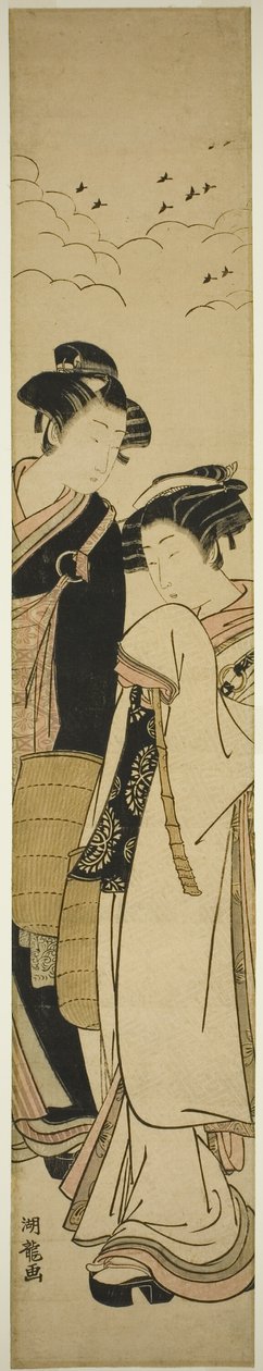 Giovane coppia vestita da monaci mendicanti (Genpachi e Komurasaki?) da Isoda Koryusai