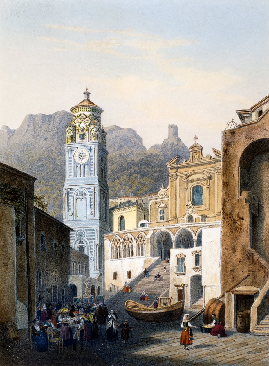 Cattedrale di Amalfi con la vecchia facciata da Isodore Laurent Deroy