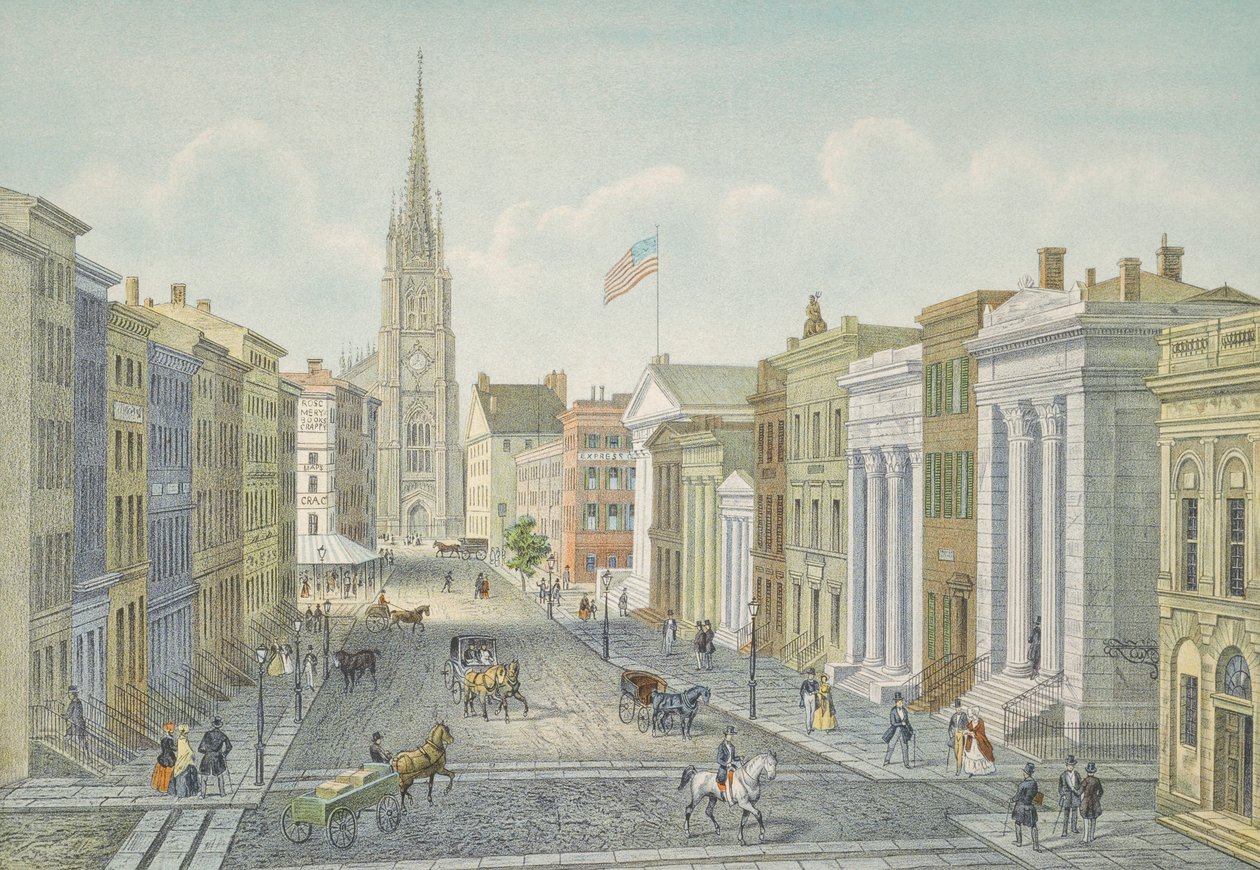 Wall Street, New York nel 1847 da Isodore Laurent Deroy