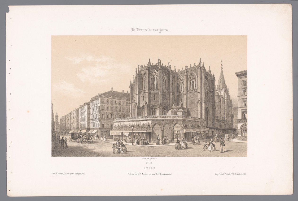 Veduta della chiesa di Saint-Nizier e della rue de l