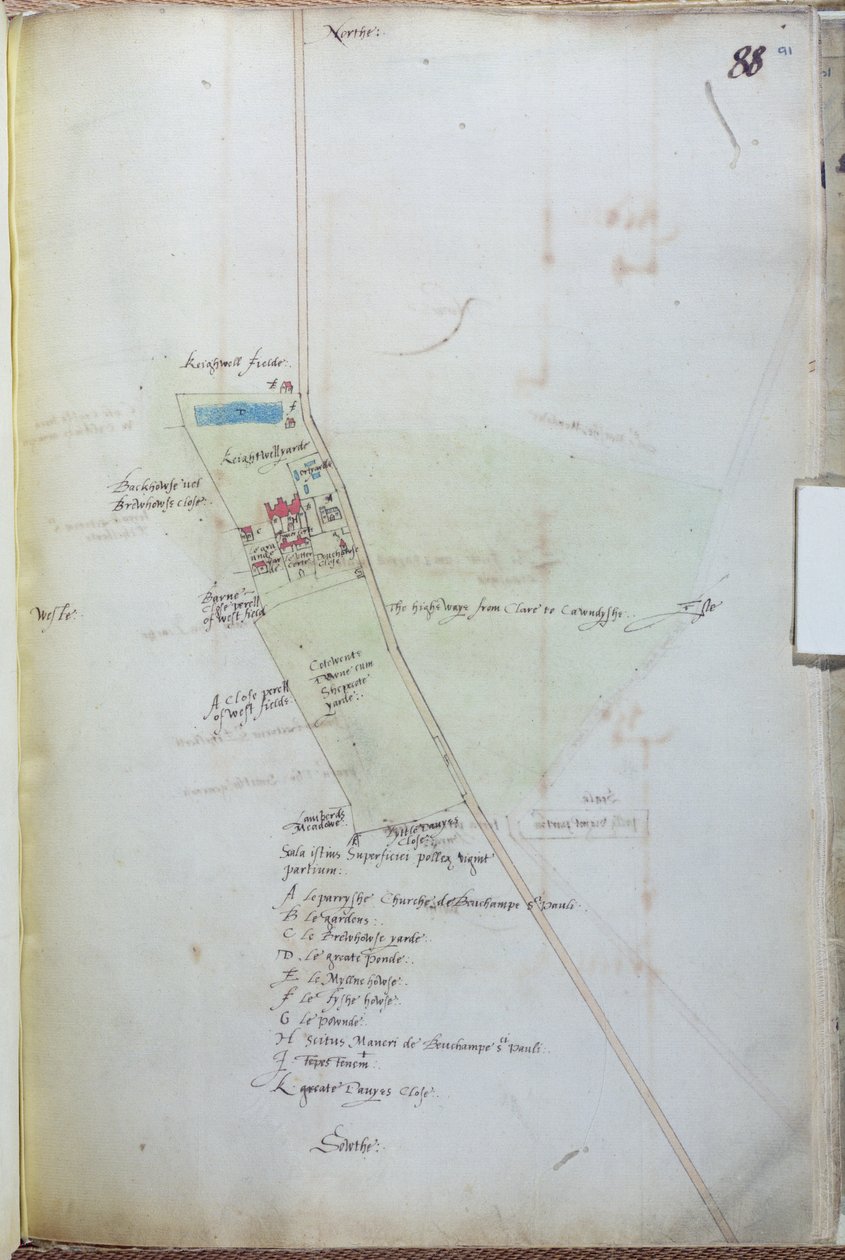 Mappa del villaggio di Belchamp St. Paul, 1576 da Israel Amyce