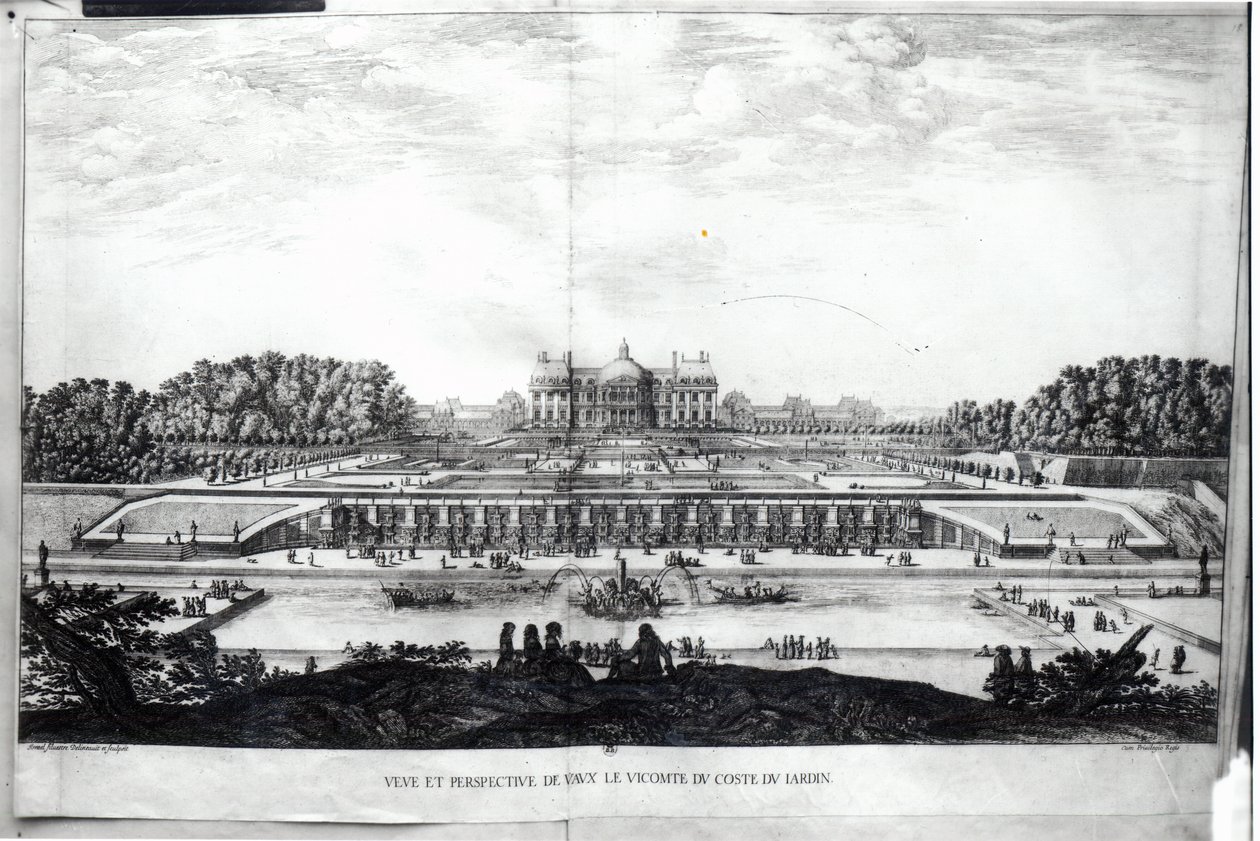 Veduta prospettica della facciata del giardino del Castello di Vaux-le-Vicomte da Israël Silvestre the Younger