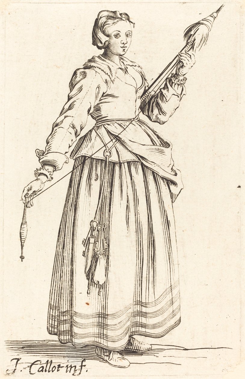 Giovane donna con fuso, rivolta a destra da Israel Henriet after Jacques Callot