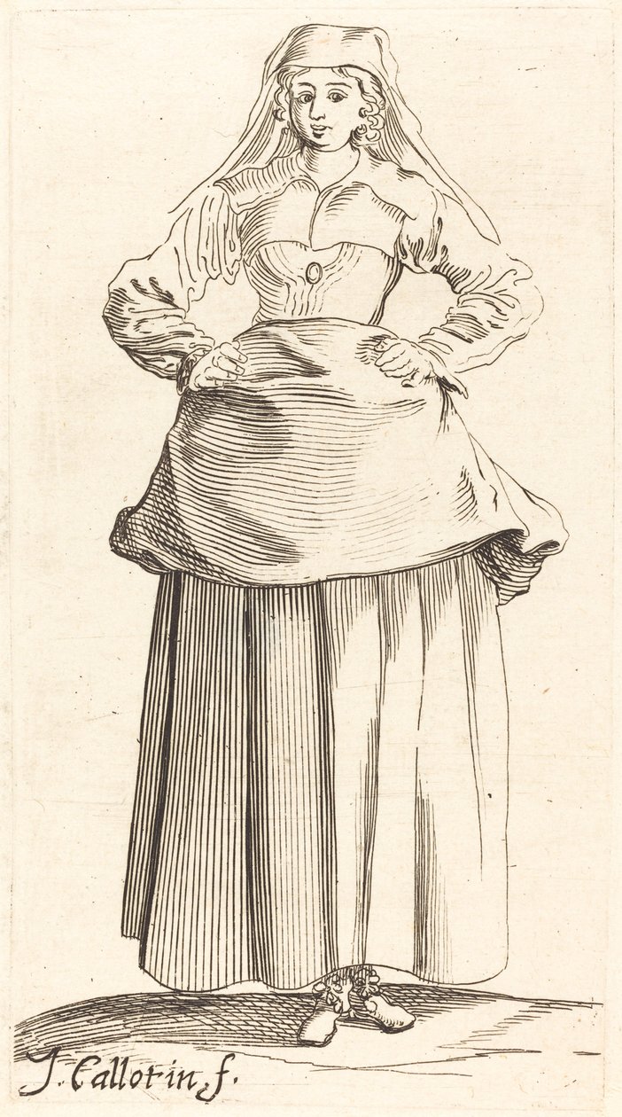 Giovane donna con le mani sui fianchi, vista frontale da Israel Henriet after Jacques Callot