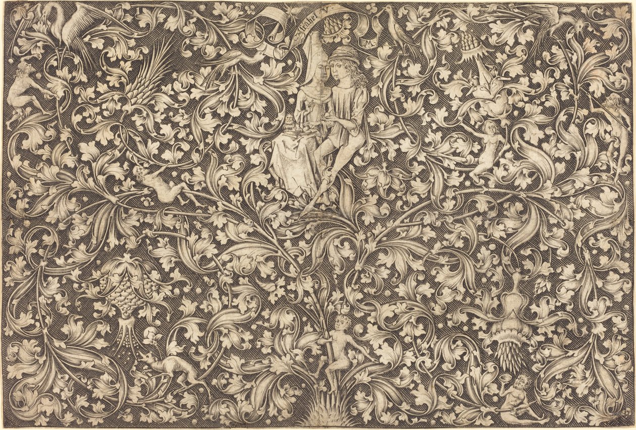 Pannello ornamentale con due amanti da Israhel van Meckenem