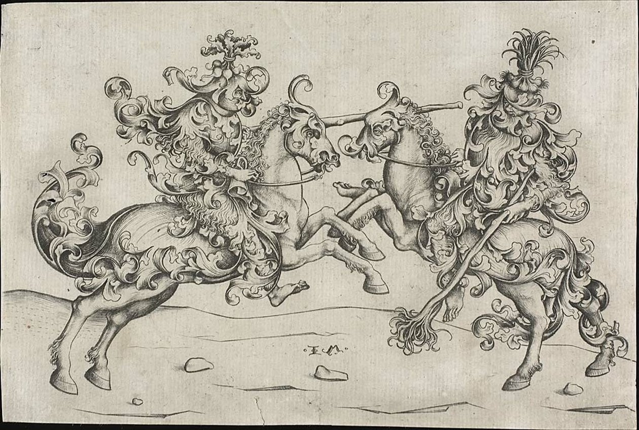 Combattimento di due selvaggi a cavallo da Israhel van Meckenem the younger