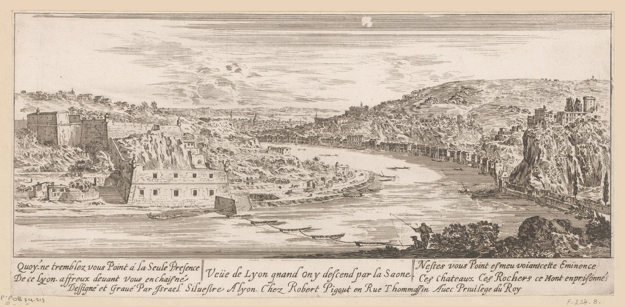 Veduta di Lione in una curva della Saona da Israël Silvestre