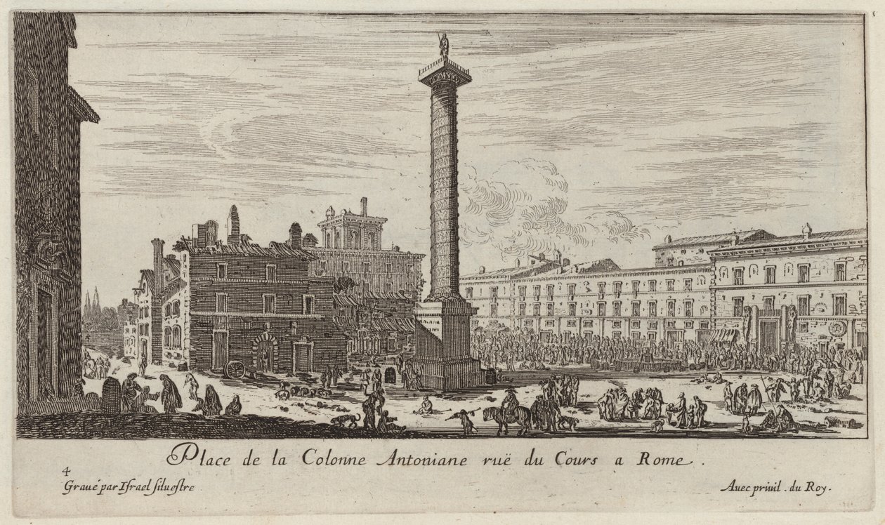Piazza della Colonna Antonina, via del Corso a Roma da Israël Silvestre