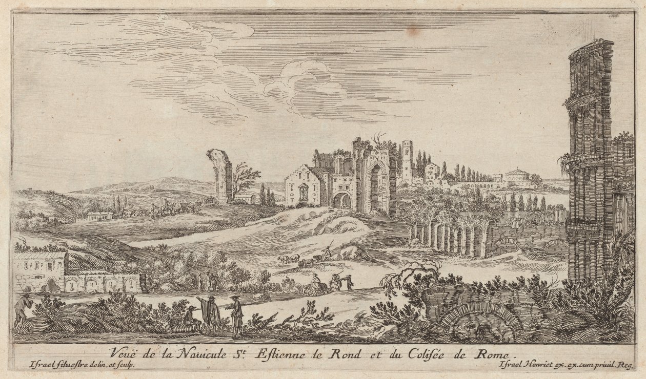 Veduta della Navicella di Santo Stefano Rotondo e del Colosseo di Roma da Israël Silvestre