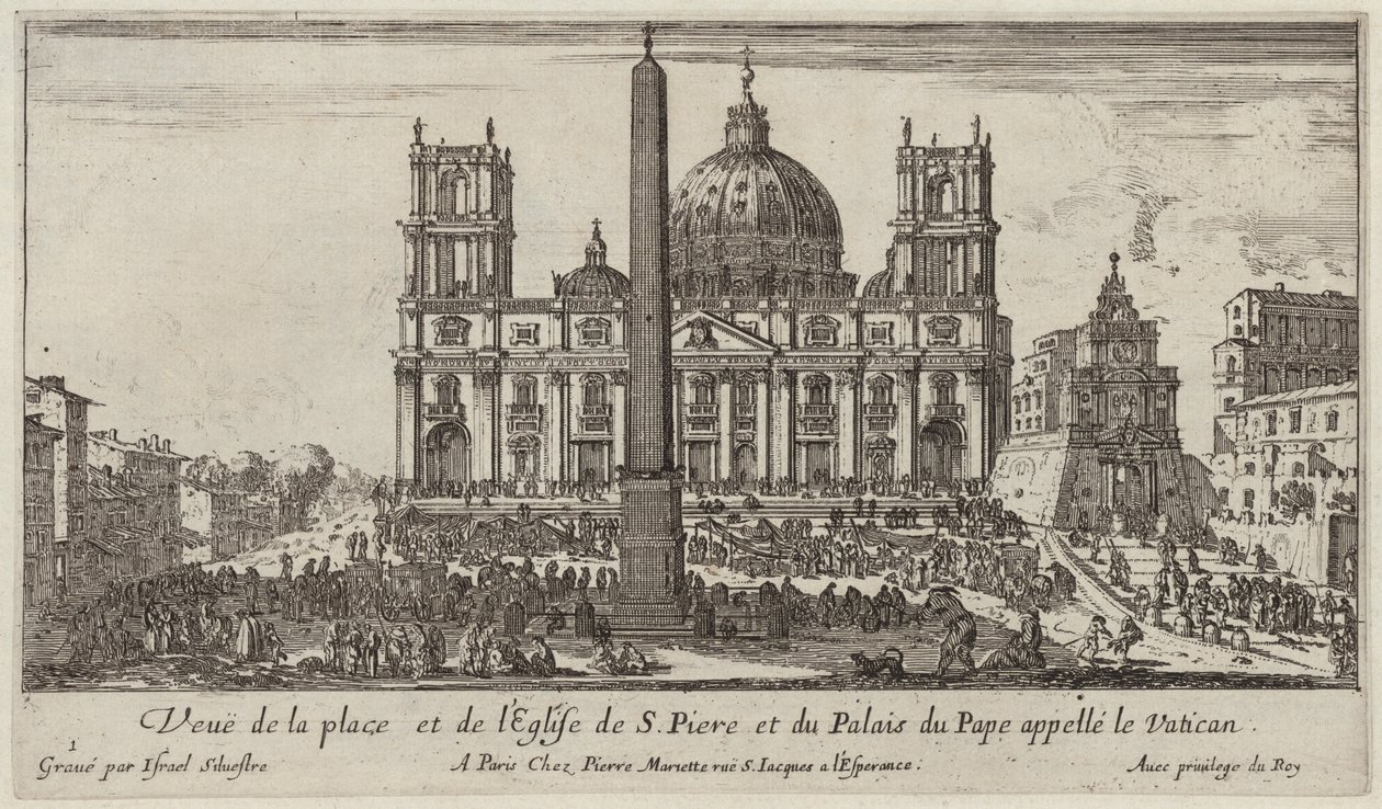 Vista della piazza e della Chiesa di San Pietro e del Palazzo del Papa chiamato Vaticano da Israël Silvestre
