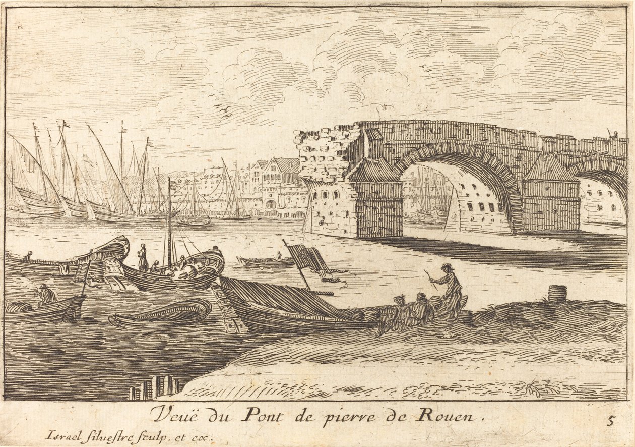 Veduta del Ponte di pietra di Rouen da Israël Silvestre