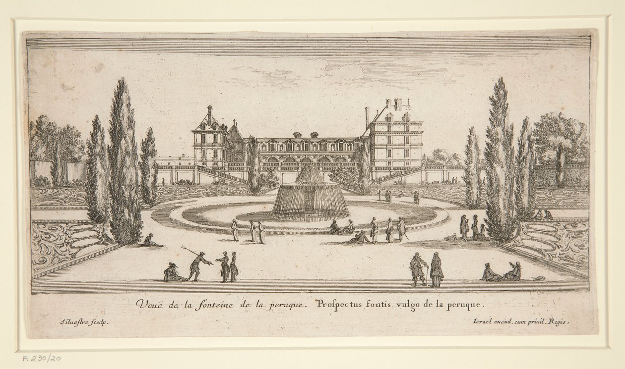 Vista del Castello di Liencourt: Un cortile con una fontana da Israël Silvestre