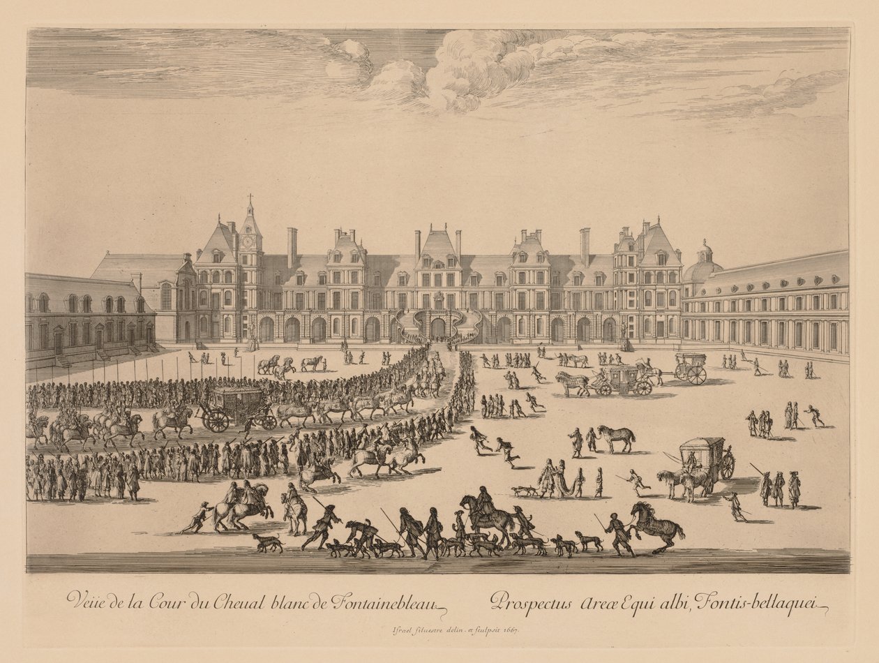 Veduta del cortile del Cavallo Bianco di Fontainebleau da Israël Silvestre