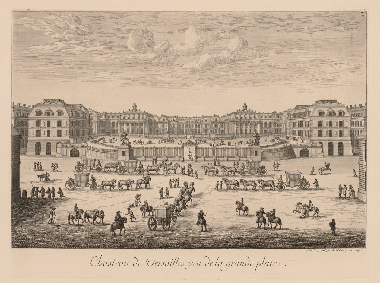 Veduta del Castello di Versailles, vista dalla Grande Piazza da Israël Silvestre