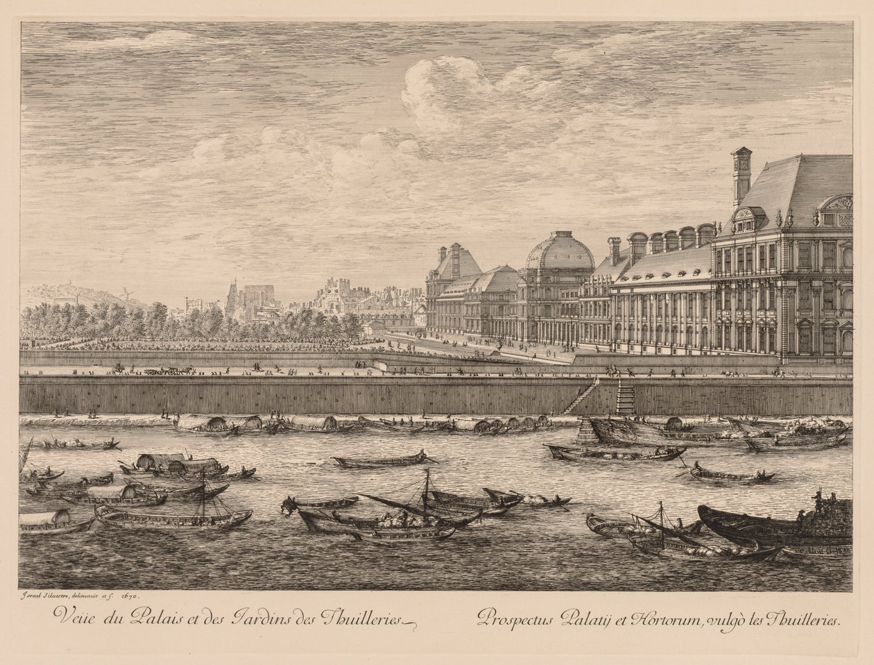 Veduta del Palazzo e dei Giardini delle Tuileries, dal lato del Quai da Israël Silvestre