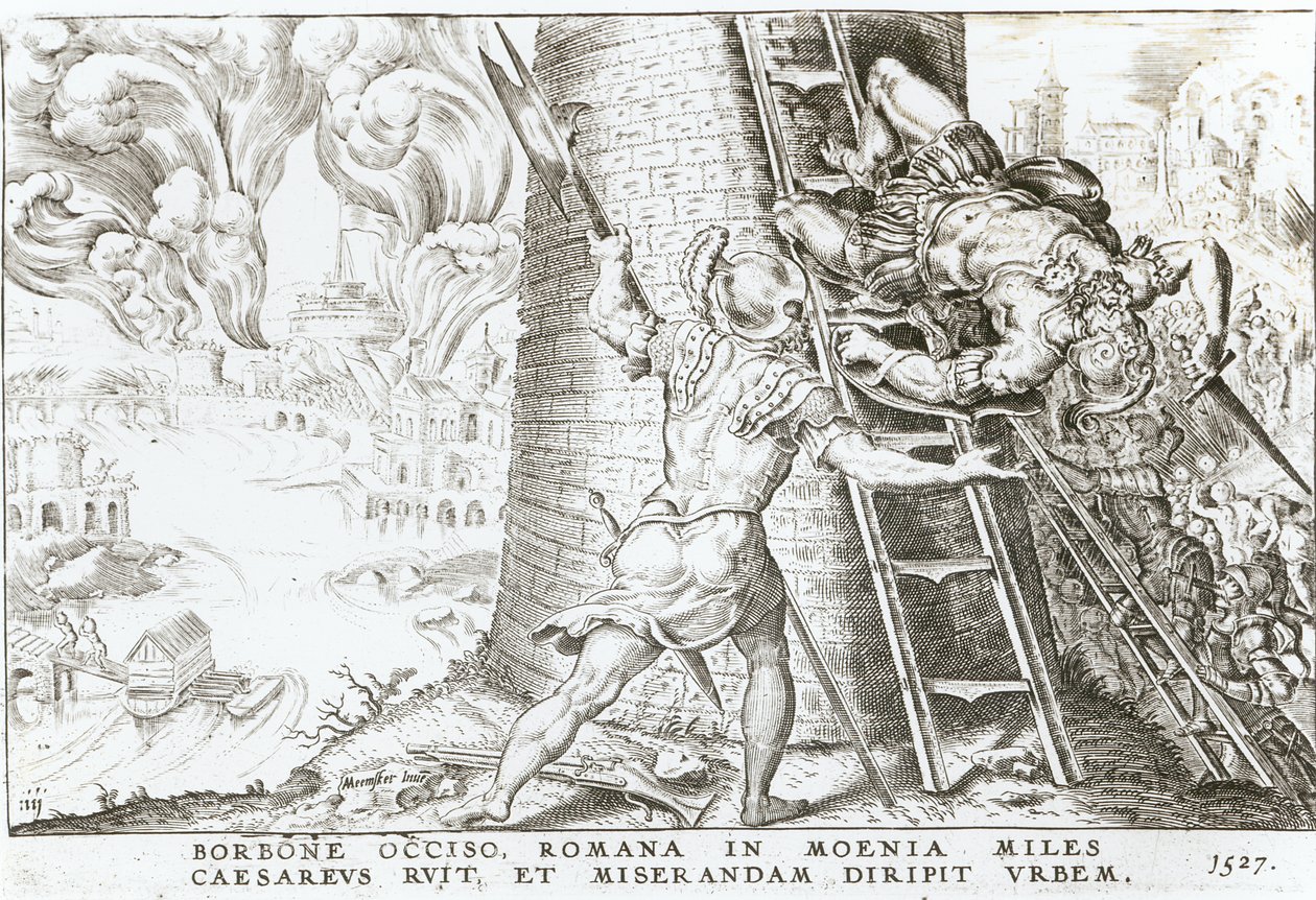 Alla morte di Carlo di Borbone (1490-1527), le truppe di Carlo V (1500-58) assaltano le mura di Roma, 1527 da Italian School