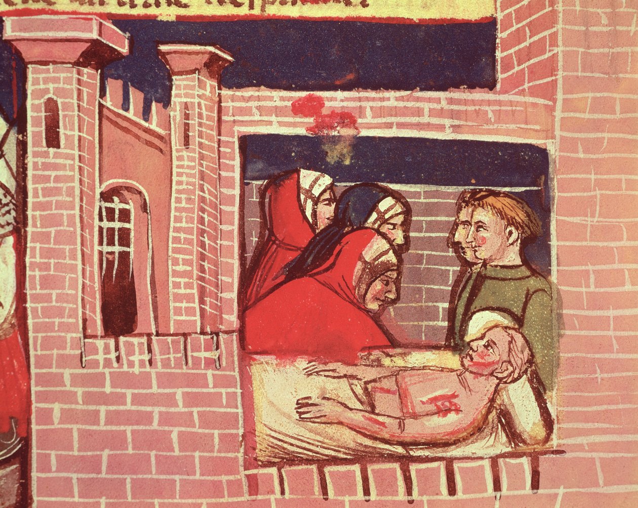 Cura di un uomo ferito in un castello, da un Codice Veneziano da Italian School