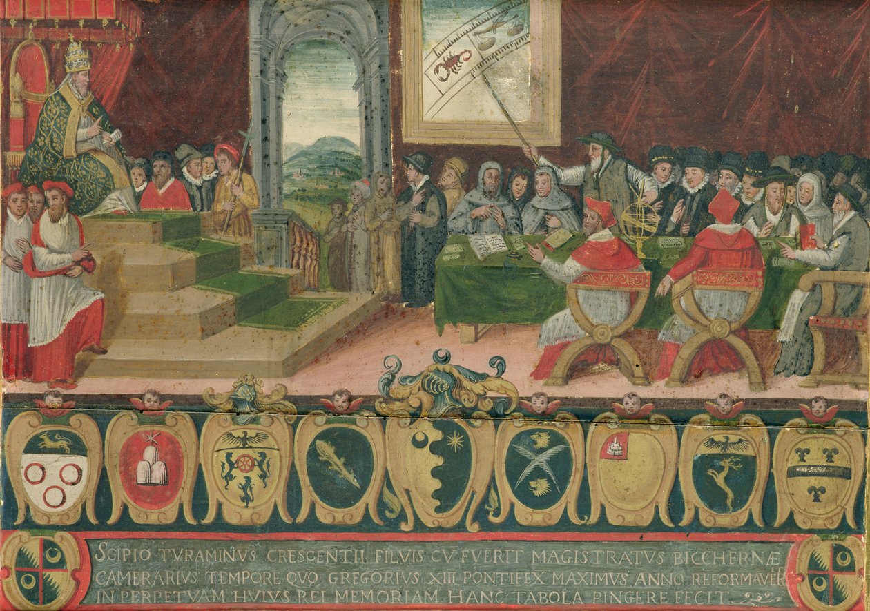Discussione sulla riforma del calendario sotto Papa Gregorio XIII sostituito dal calendario gregoriano, Roma, 15 ottobre 1582 da Italian School