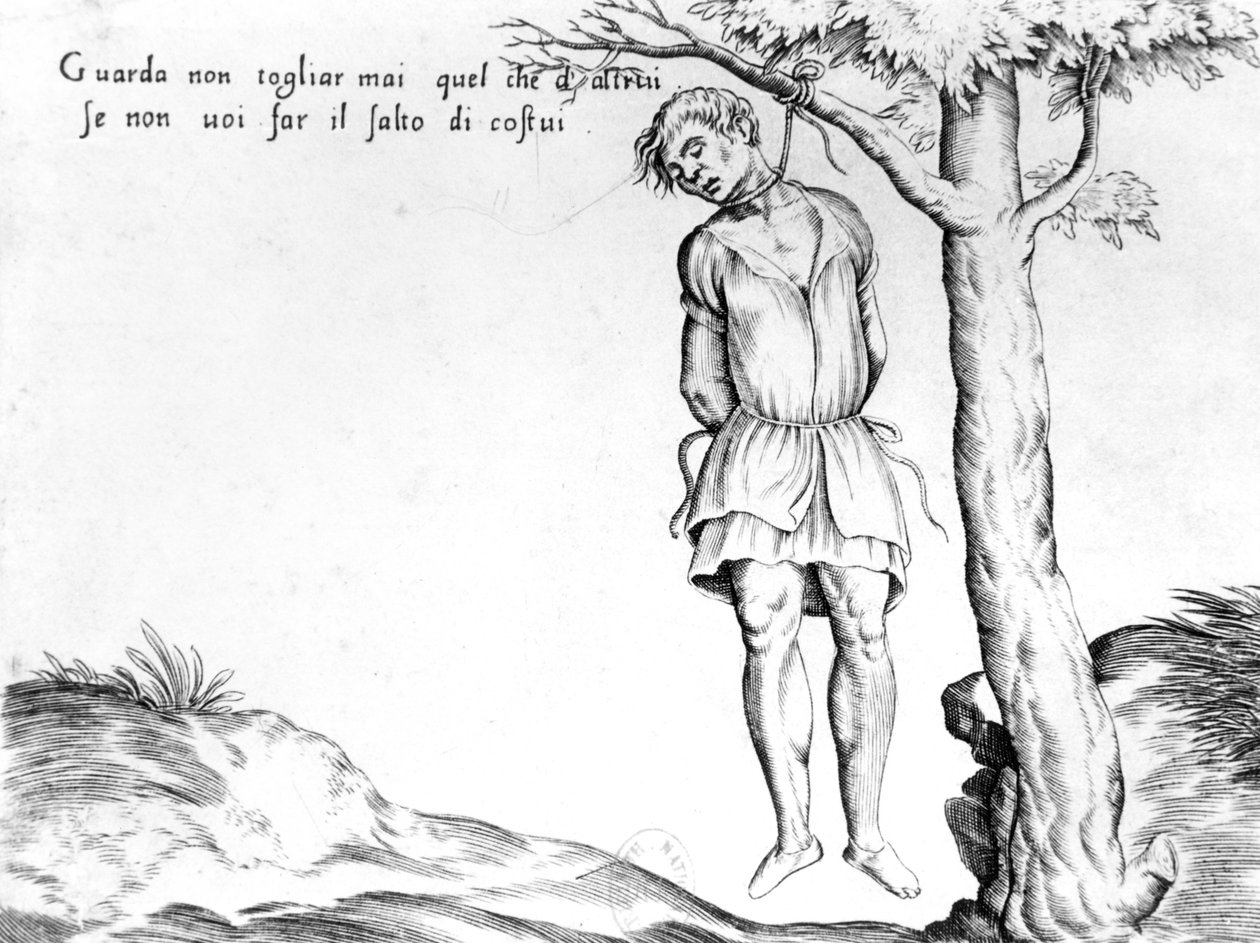 Uomo impiccato a un albero da Italian School