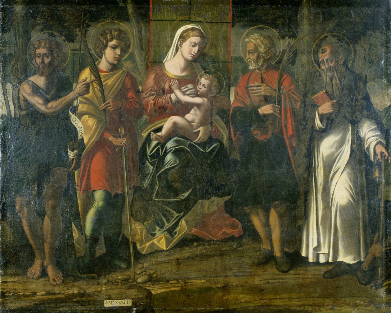 Madonna con Bambino, Giovanni Battista, Antonio e altri santi da Italian School