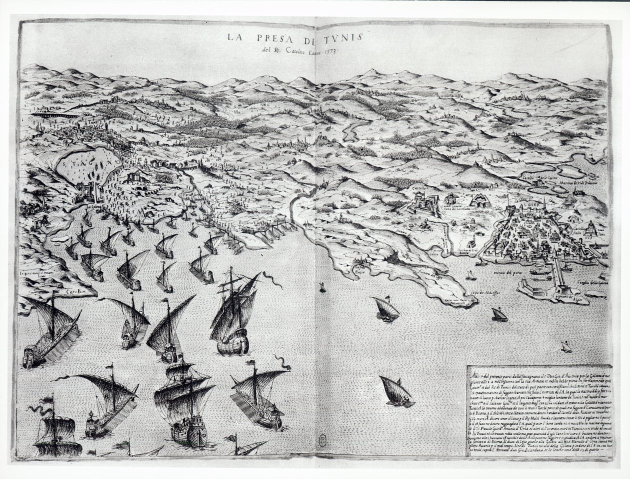 Mappa della presa di Tunisi da parte degli spagnoli nel 1573 da Italian School