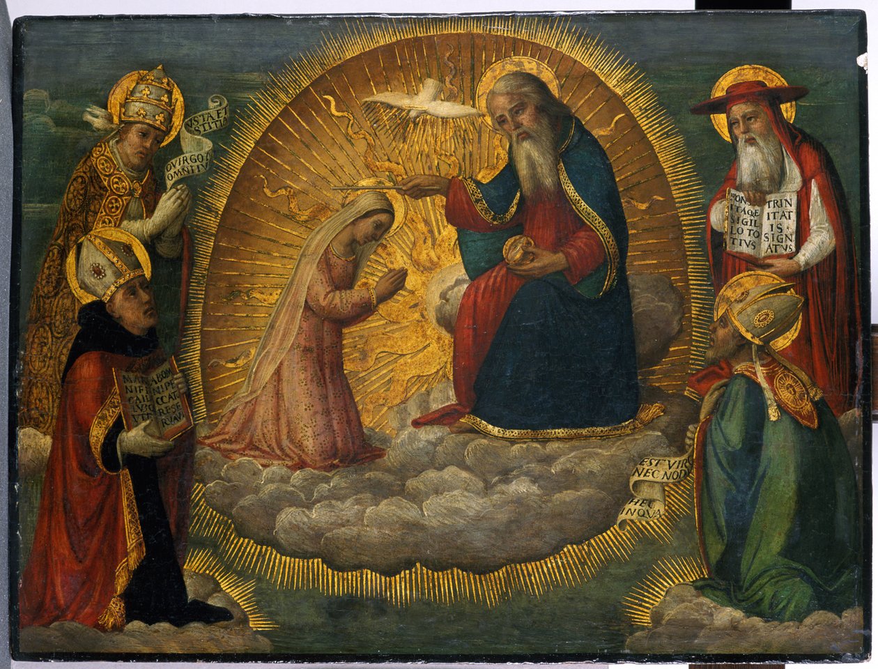 Maria davanti a Dio Padre, osservata dai quattro Padri della Chiesa da Italian School