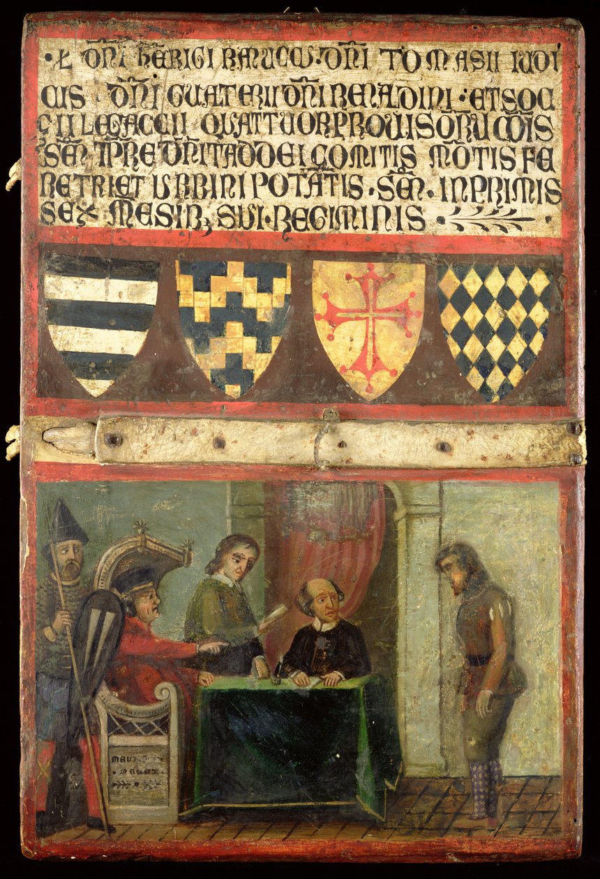 Scena di giustizia con quattro stemmi da Italian School