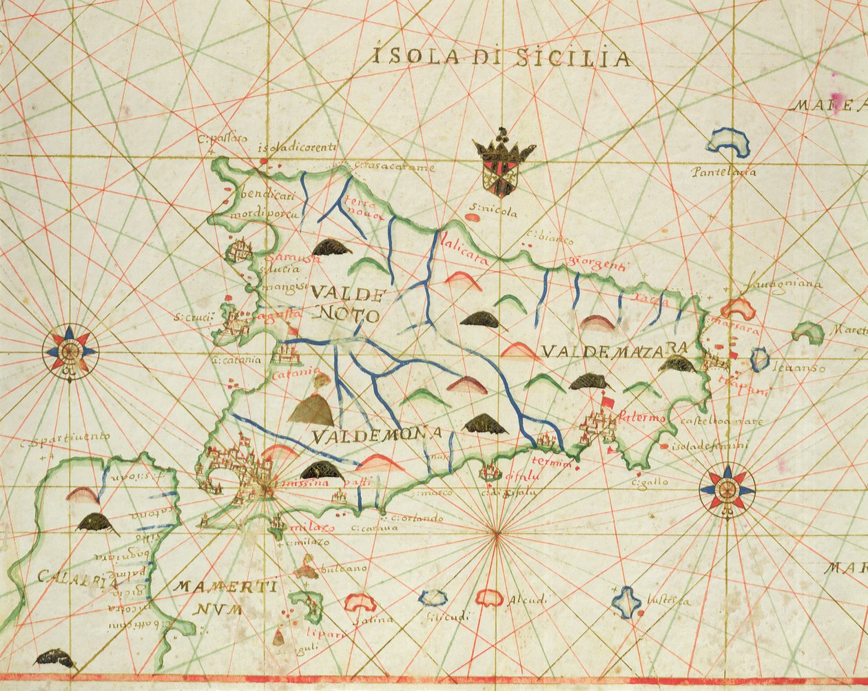 Sicilia e lo Stretto di Messina, da un atlante nautico, 1646 da Italian School