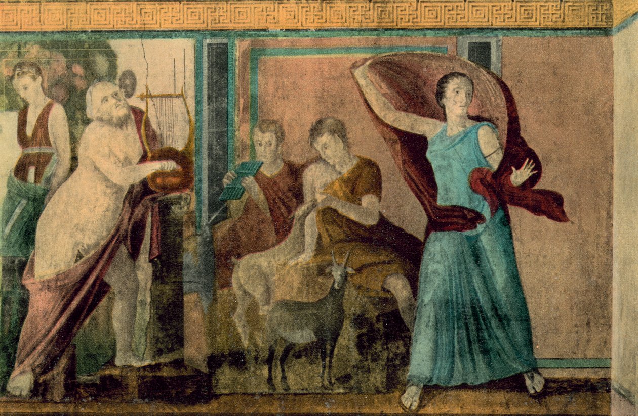 Pompei: Villa dei Misteri, Iniziazione, La donna atterrita (coloured photo) da Italian Photographer
