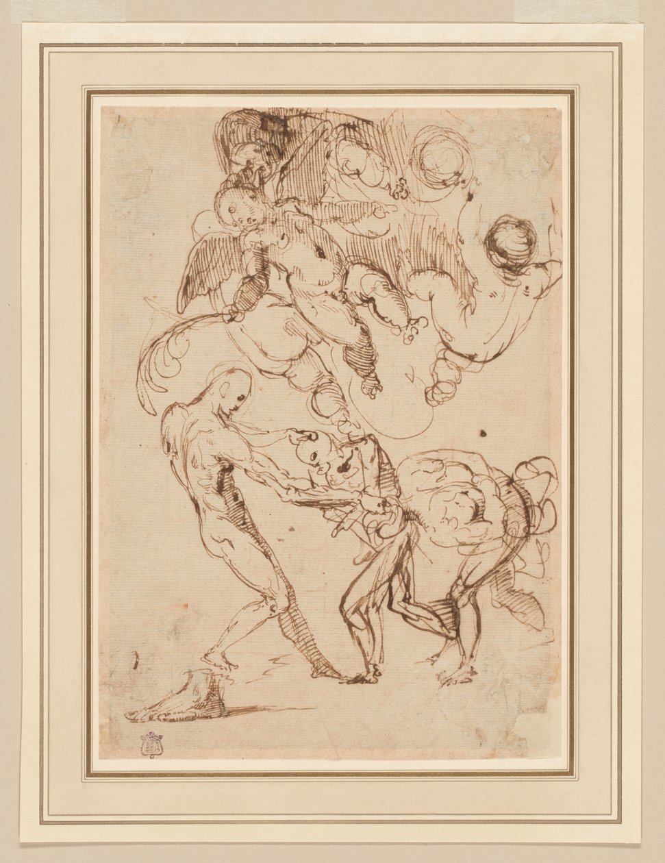 Studio di Figure Maschili Legate e Maltrattate, e Vari Putti, Uno con una Fronda di Palma da Italian School