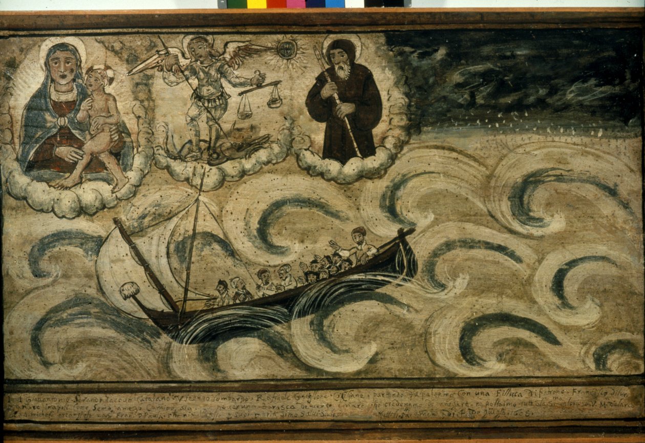Una barca da pesca fugge dalla tempesta. Ex voto del XVII secolo dalla Chiesa della Madonna dell