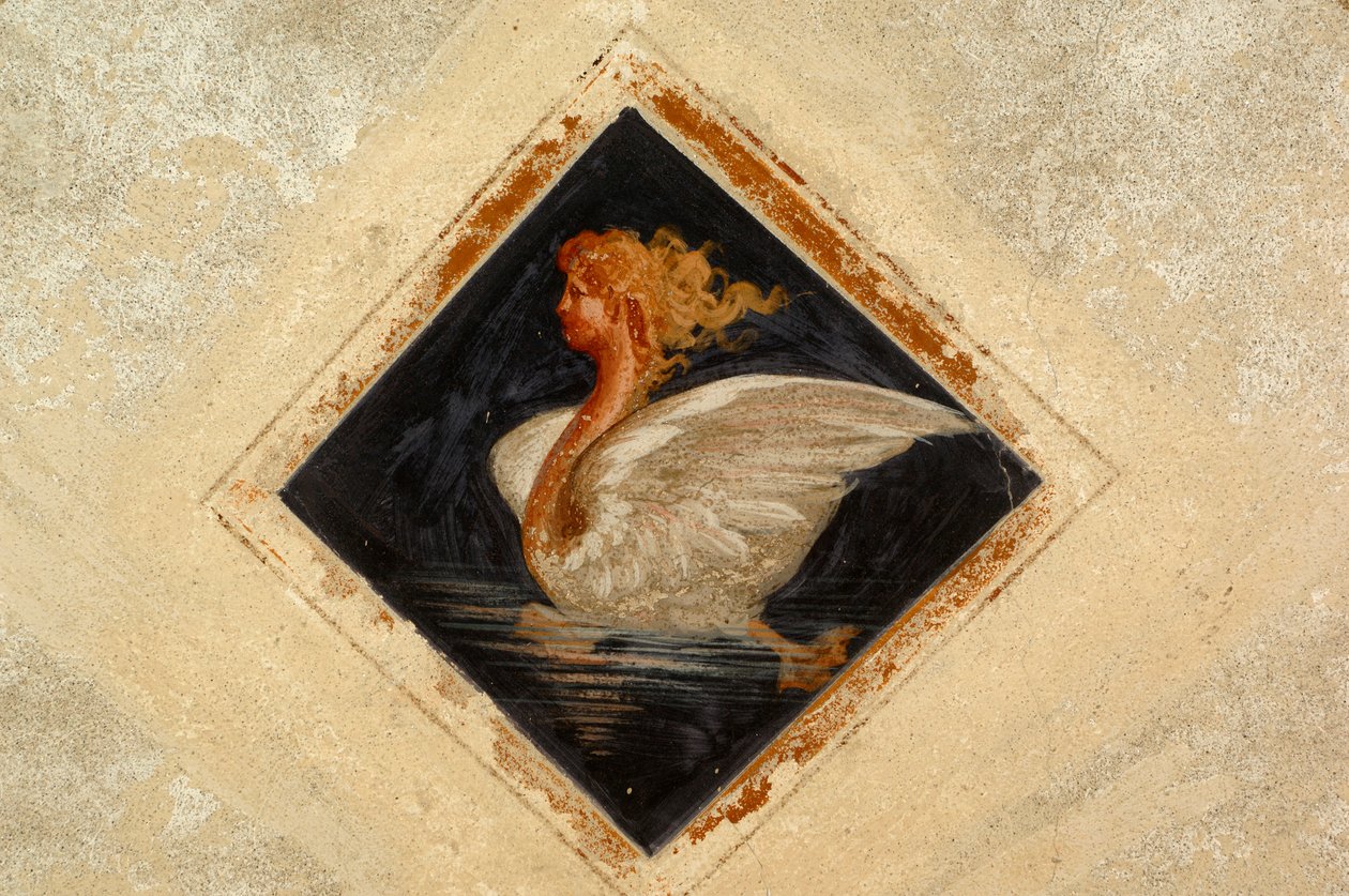 Cigno antropomorfo, affresco, Palazzo Ternengo Gromo (XVI secolo), quartiere medievale del Piazzo, Biella, Piemonte, Italia da Italian School