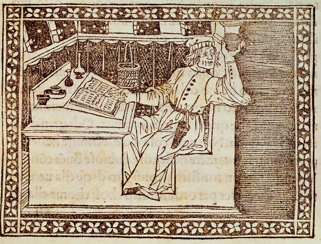Farmacista praticante, incisione fiorentina dal Libro degli Scacchi da Italian School