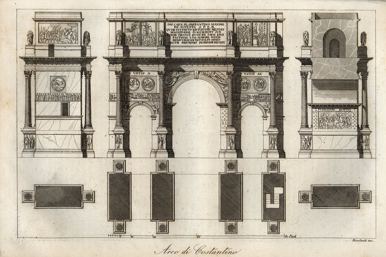 Arco di Costantino a Roma (315 d.C.) - incisione da 