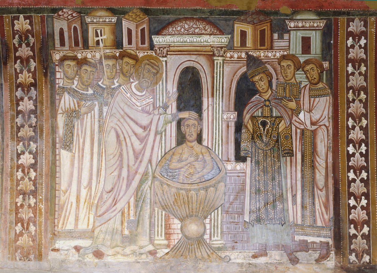 Battesimo di Costantino che guarisce la sua lebbra da Italian School