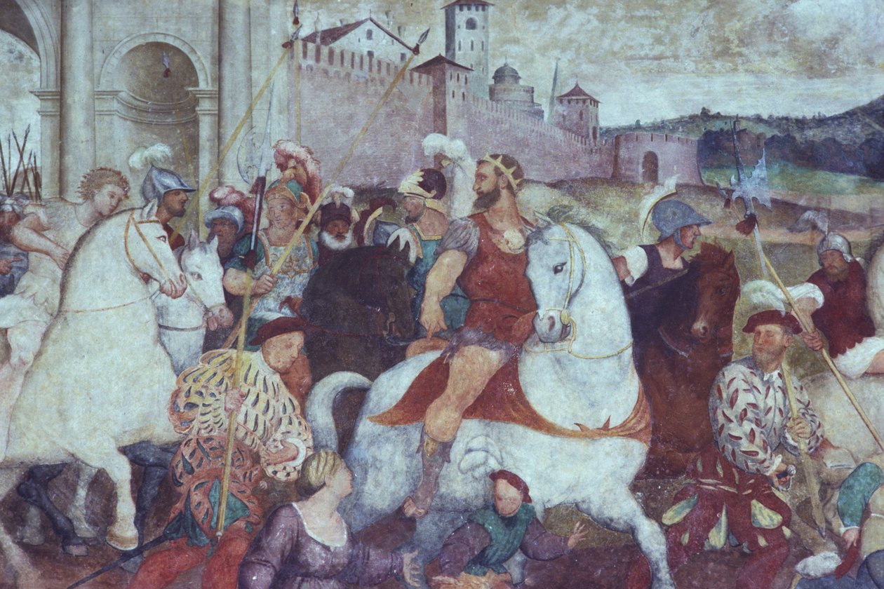 Scena di battaglia fuori dalle mura della città, c.1460 da Italian School