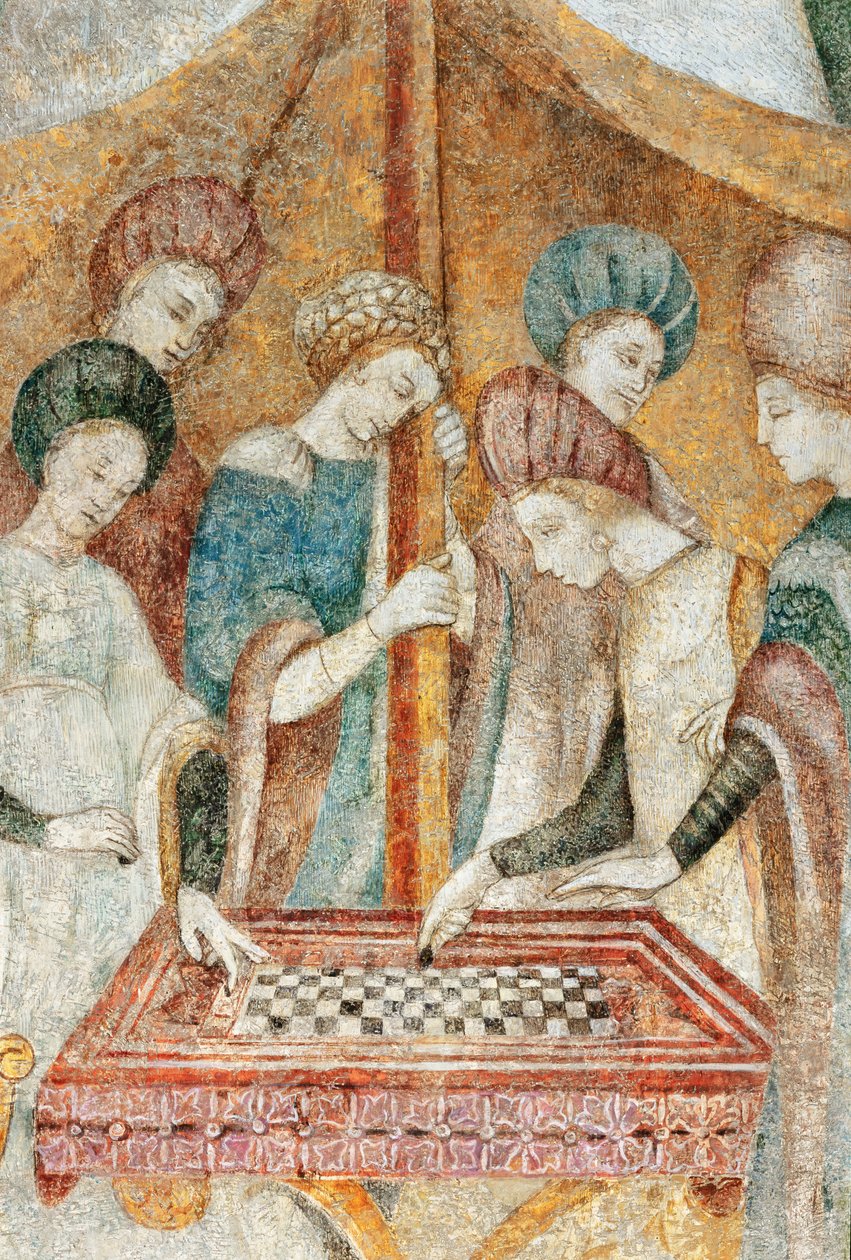 Bicocca degli Arcimboldi: affresco del XV secolo, dettaglio del gioco della dama (affresco) da Italian School