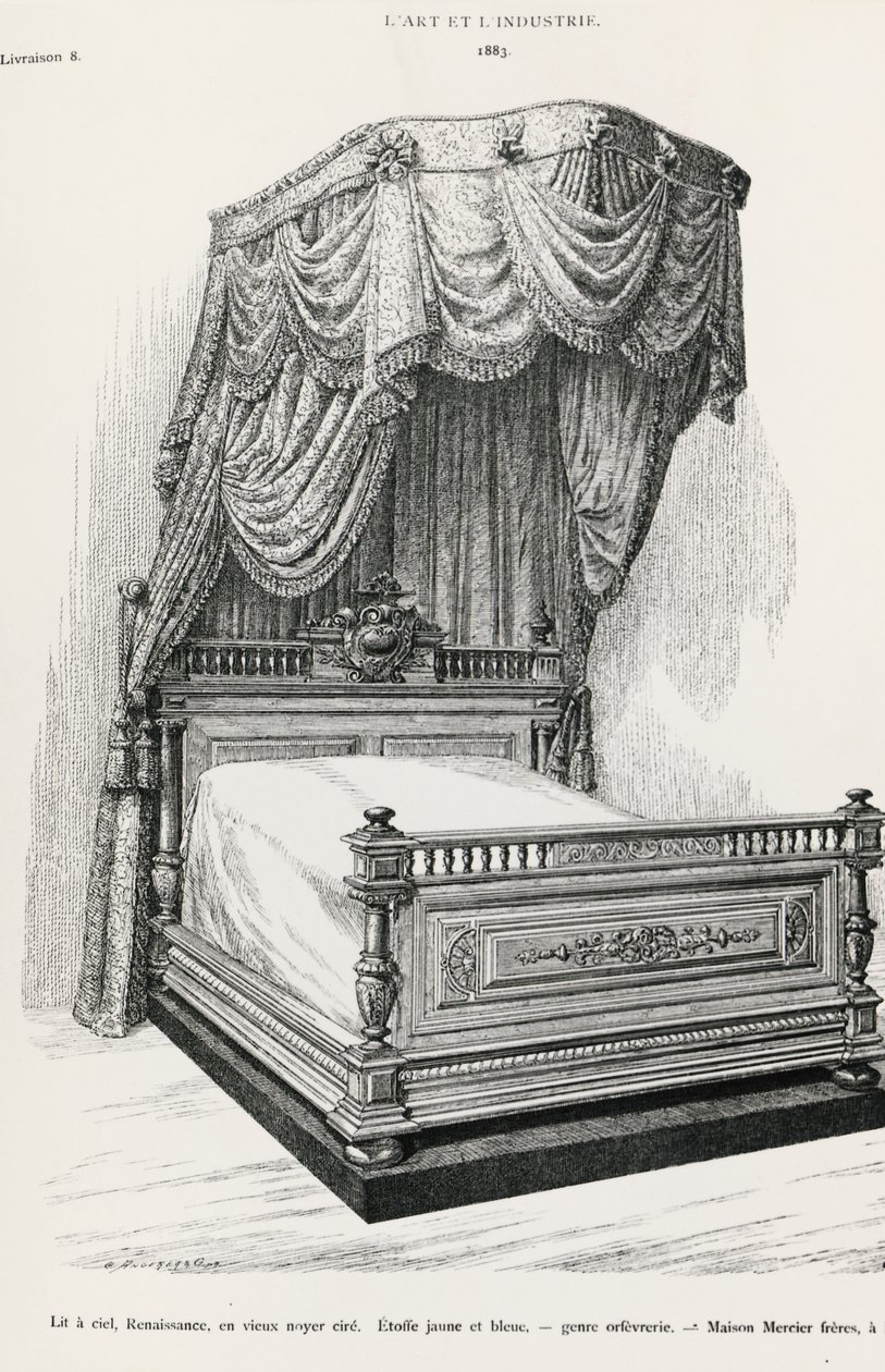 Letto a baldacchino, di Mercier Freres, Parigi, illustrazione da L