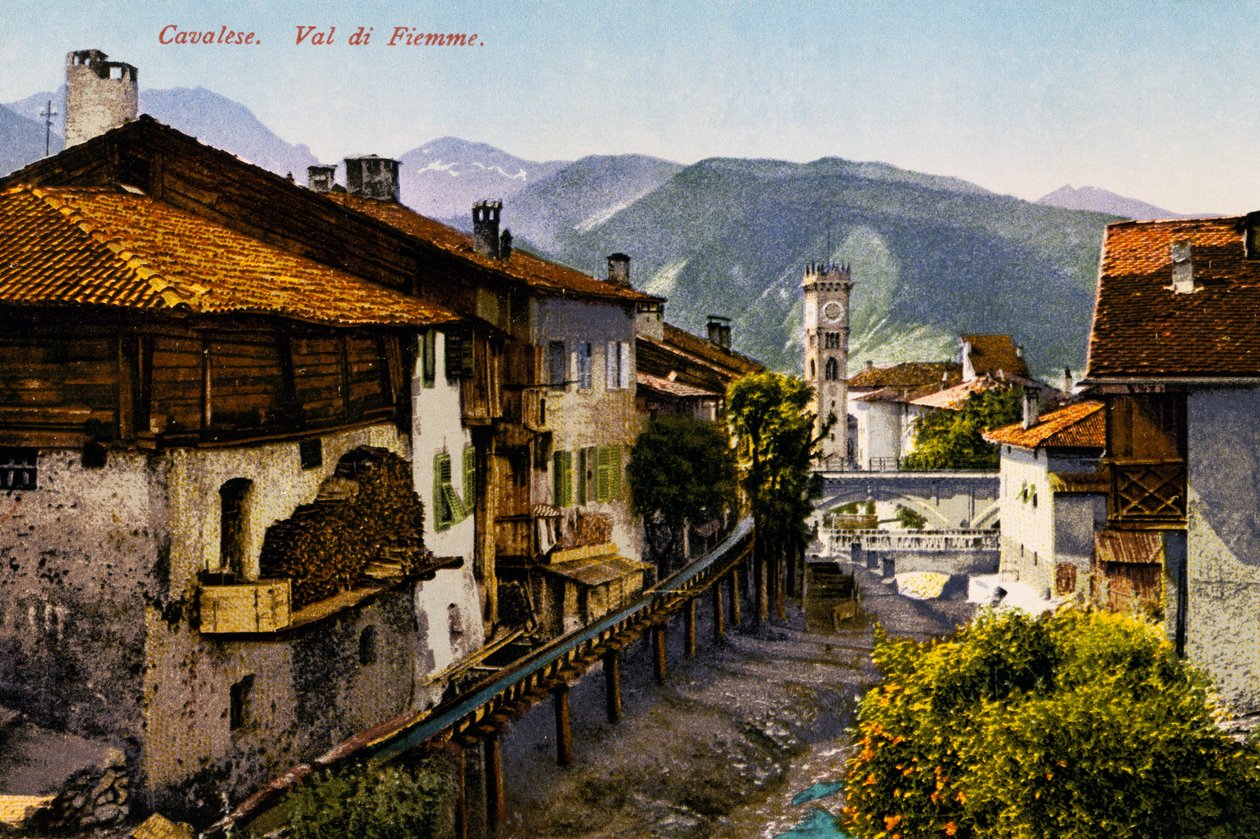 Cavalese, Val di Fiemme, postcard, Trentino-Alto Adige, Italy, 20th century da Italian School